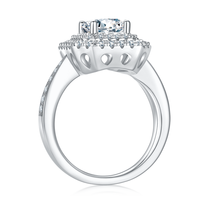 豪镶长方形S925银镀白金MoissaniteWomen's Ring2.0ctD级